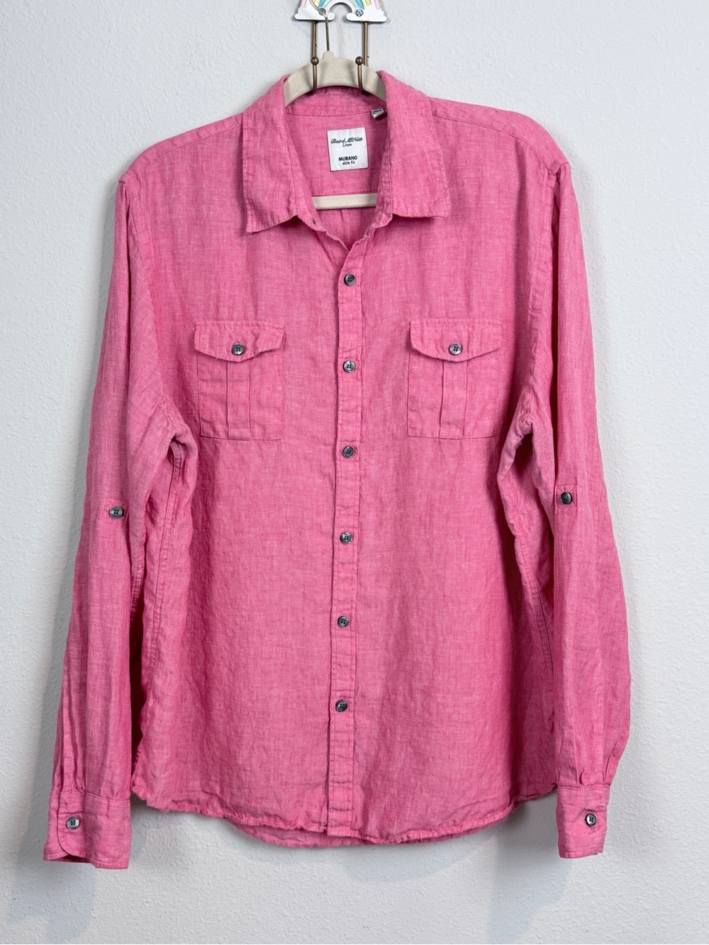Baird McNutt Red Button-Down Linen Murano Camp Shirt XL